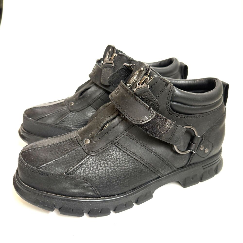 Polo Ralph Lauren Boots Conquest III Black Leather Moto Grunge Streetwear Y2k 9D